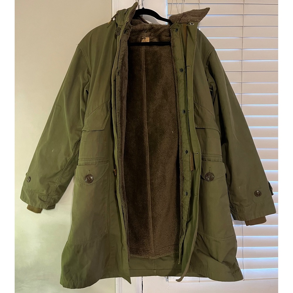 VTG Talon Mens Military L Overcoat Green Hooded Lined‎ Parka Jacket Distressed